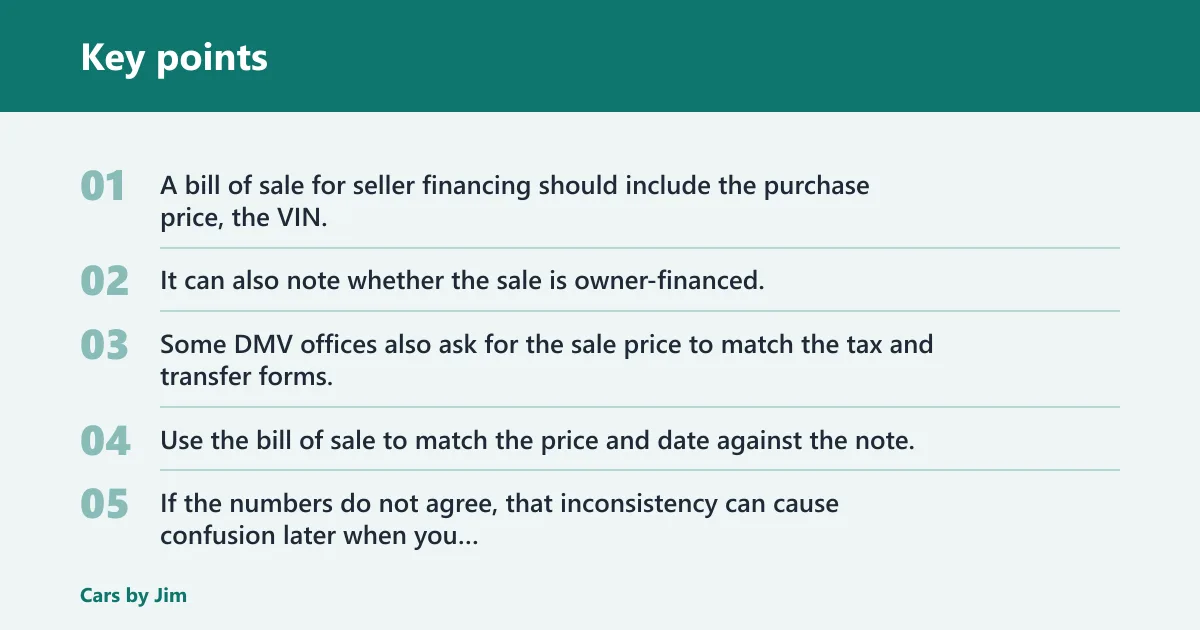Key points: Bill of sale and title